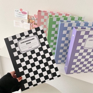 Peach A5 Cute loose-leaf organizer with checkerboard pattern Hard shell star chasing card photo three inch album