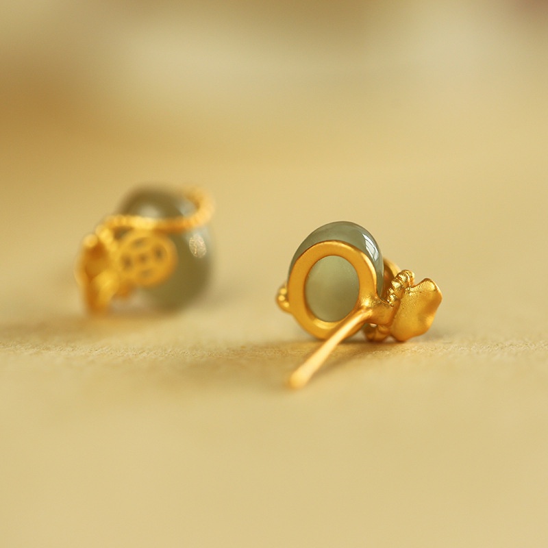 ต่างหู จี้หยกนําโชค ขนาดเล็ก ระดับไฮเอนด์ สไตล์เรโทร - รูปที่ 2