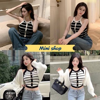 Mini shop🌸พร้อมส่ง🌸 (4319)  เสื้อกล้ามไหมพรม ลายทาง เรียบหรูดูแพงมากแม่