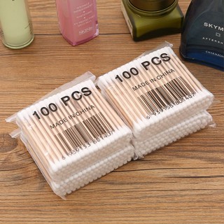 100pcs Wood Stick Cotton Swab Applicator Q-tip Double Wooden Handle Sturdy