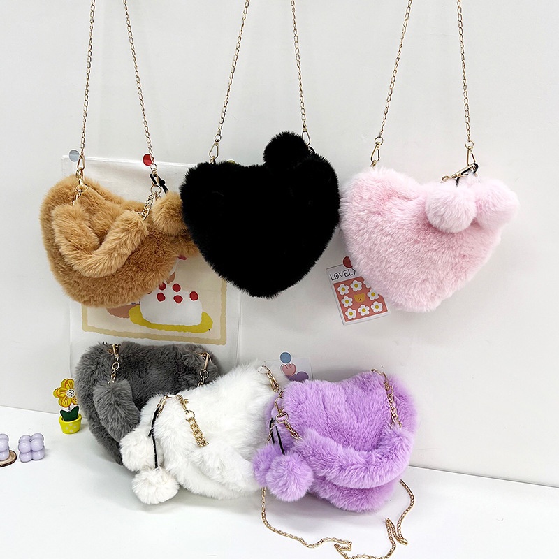 🍓Olivia🍓กระเป๋าหัวใจขนนิ่ม สำหรับผู้หญิง สายโซ่สะพายข้าง #BAG04