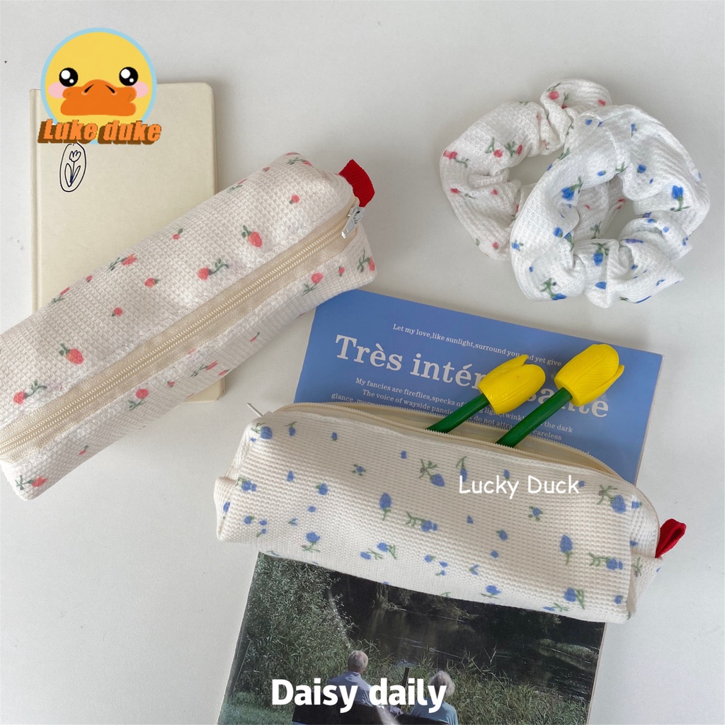 พร้อมส่ง กระเป๋าเครื่องเขียนกระเป๋าดินสอผ้าฝ้ายลายดอกไม้น่ารัก