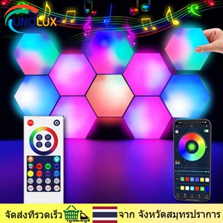 UNOLUX  3 /6/10 ชิ้น ไฟรังผึ้ง หกเหลี่ยม RGB เปลี่ยนสีได้ 16 ล้านสี ตกแต่งห้อง ควบคุมผ่านรีโมทและแอพพลิเคชั่น