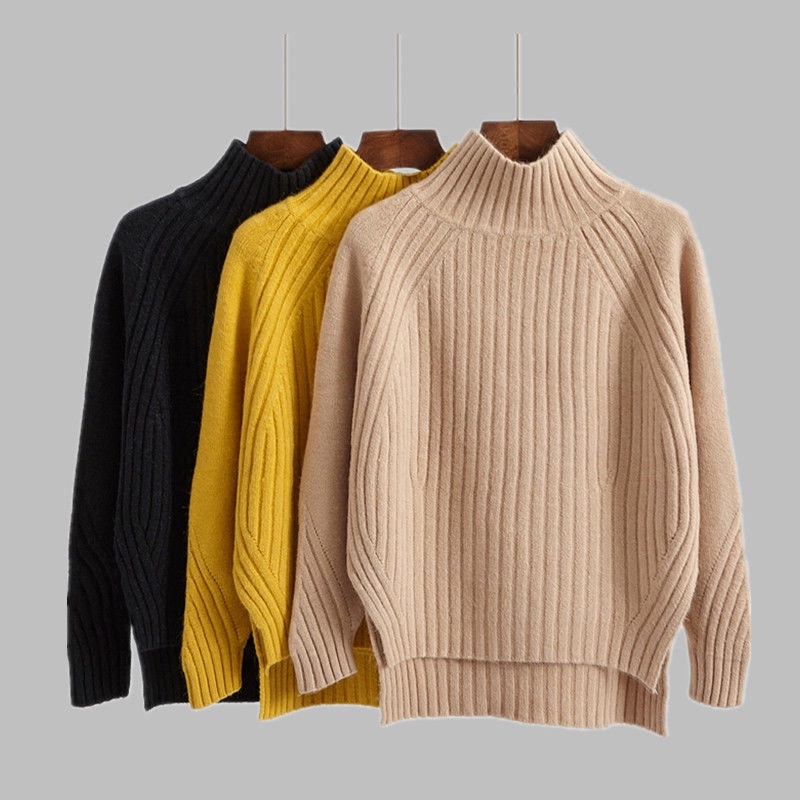 เสื้อกันหนาว คอสูง ผ้าถัก สีพื้น แฟชั่นฤดูใบไม้ผลิ และฤดูใบไม้ร่วง สําหรับผู้หญิง