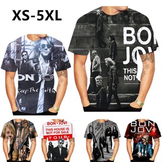 ใหม่ เสื้อยืดลําลอง แฟชั่นสําหรับผู้ชาย แขนสั้น พิมพ์ลาย Bon Jovi 3D