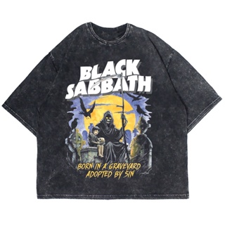 2023เสื้อยืด พิมพ์ลาย SABBATH BORN IN A GRAVEYARD WASHING VINTAGE สีดํา