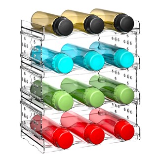 Water Bottle Organizer for Cabinet, Pantry, Freezer - Plastic Water Bottle Holder and Wine Rack Storage Organizer for Kitchen Countertops, Fridge - Holds 3 Bottles Each, Set of 4