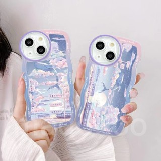 Cartoon Casing OPPO Reno 8T 8 7 6 5 4 F 5F 4F 8Z 7Z Reno8 Reno7 Z Reno8Z Reno7Z Reno6 Reno5 Reno5F Reno4 Reno4F 4G 5G A91 A57 A39 2016 A77 A16K A16E Whale Fall Lovely Dolphins Beautiful Clouds Wavy Edge Airbag Shockproof Clear Soft Phone Case BW 46