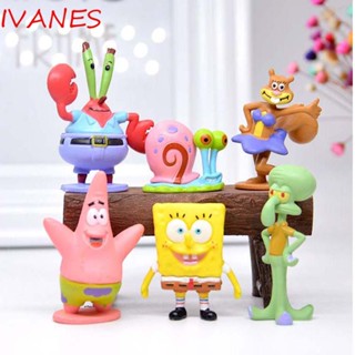 Ivanes 3-6ซม.โมเดลฟิกเกอร์การ์ตูน Spongebob ของเล่นสําหรับเด็ก 6ชิ้น/ชุด