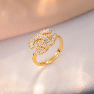 แหวนแฟชั่น ประดับเพทาย รูปตัวอักษร สีทอง สามารถปรับได้