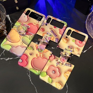 เคสโทรศัพท์มือถือ ลายดอกไม้ 3D กันน้ํา พร้อมแหวนขาตั้ง สีมาการอง สําหรับ Samsung Galaxy Z Flip4 Z Flip3 Z Flip4 Z Flip3