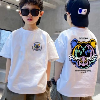 ของเด็กชายTเสื้อยืดเด็กหัวเสือTเสื้อเชิ้ตคอกลมใหม่ล่าสุดสไตล์ฤดูร้อนระบายอากาศใหม่ระดับไฮเอนด์หลวมเสื้อซับในสไตล์ป่า OQRB*---