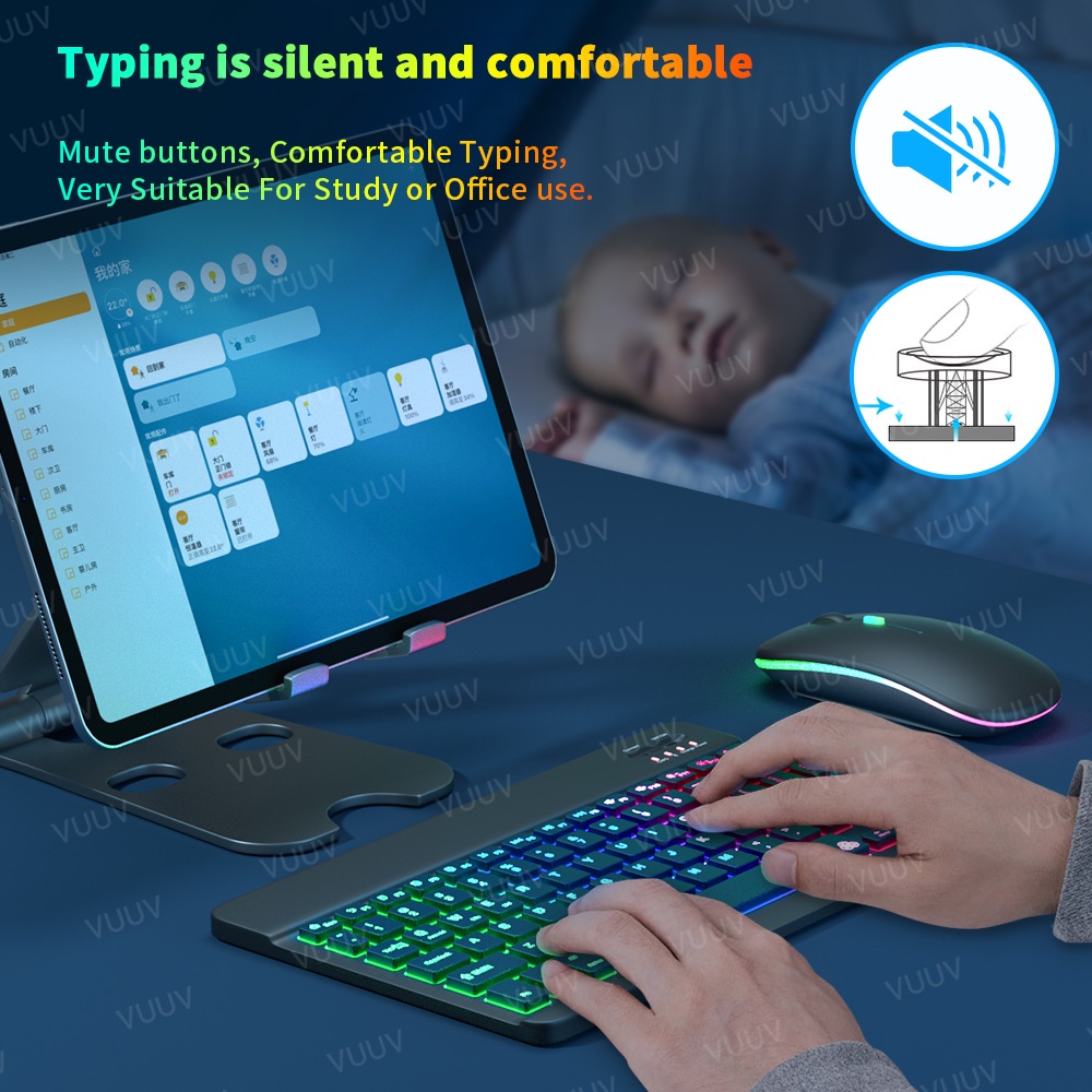 GOOJODOQ คีย์บอร์ดไทย ใหม่แบ็คไลท์ไล่โทนสี Bluetooth keyboard,เมาส์ไร้สาย,คีย์บอร์ด ipad ราคา ถูกที่สุด ดีลบีเคเค แกลเลอรีภาพที่ 6