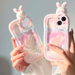 เคสป้องกันโทรศัพท์มือถือ แบบนิ่ม ลายกระต่าย 3D มีทรายไหล กันกระแทก สําหรับ iPhone 14PROMAX 12PROMAX 11 12 12PRO 13 13PRO 13PROMAX 14plus 14 14PRO