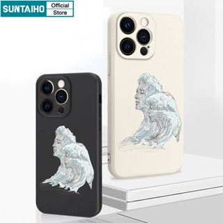 Suntaiho Fashion Creative Sea Wave Couple Pattern Phone Case Silicone Soft Case Compatible for iPhone 11 Pro Max 14 12 13 XS X XR XS Max 7 8 Plus Shockproof Casing