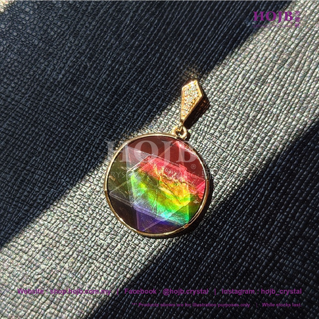 HOJB Canadian Ammolite 8A David-Star Gem 18K(750)Gold & Diamond Pendant 20mm 聚石大卫级18K(750) 黄金钻 & 20m