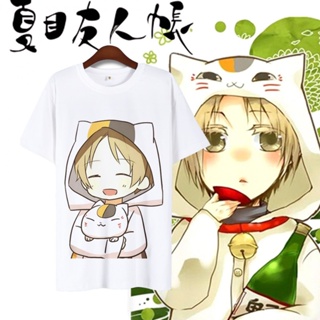 ☃○∈Anime Natsume Book of Friends เสื้อยืดญี่ปุ่นน่ารักแมวครูแขนสั้นอะนิเมะเสื้อยืดผู้ชายและผู้หญิงเสื้อยืด