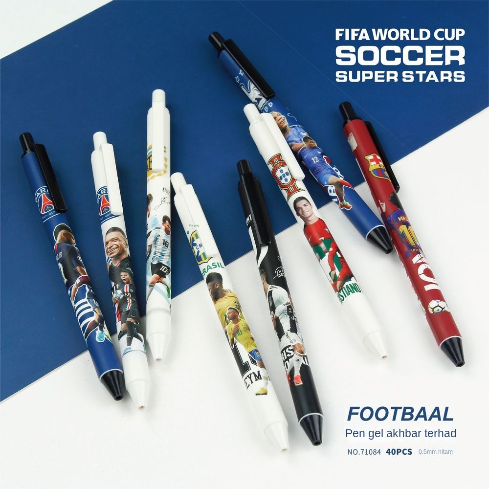 ปากกา 0.5 มม.ฟุตบอล Superstar Limited Press Ball Pen 0.5 มม. สีดํา Messi Ronaldo Mbappé