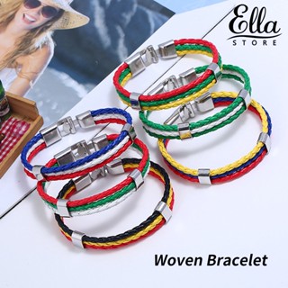 Ellastore123 สร้อยข้อมือถัก พร้อมหัวเข็มขัด หลายชั้น ลําลอง ลายถ้วยโลก สําหรับชีวิตประจําวัน