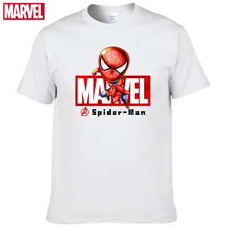 เสื้อยืดแขนสั้นเสื้อยืดผ้าฝ้ายแท้ 100% พิมพ์ลาย Marvel The Avengers Spider Man ระบายอากาศ ใส่สบาย แฟชั่นฤดูร้อน สําหรับผ