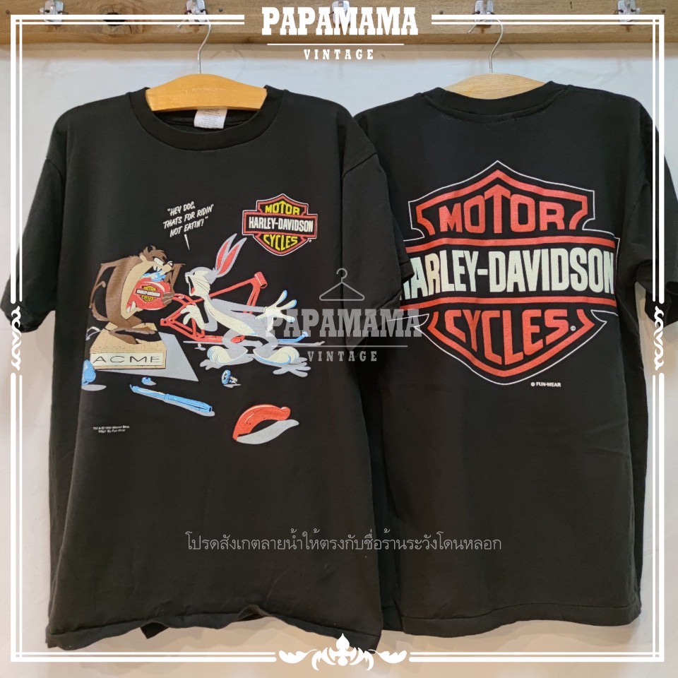 ขาย[ Harley davidson x Taz mania & Bugs Bunny ] looneytunes   เสื้อวินเทจ เสื้อการ์ตูน papamama vint