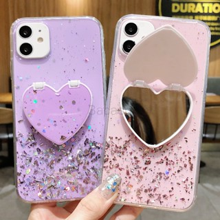 เคสโทรศัพท์มือถือกระจกแต่งหน้า ลายหัวใจ พร้อมขาตั้ง สําหรับ Vivo V2043 V2032 V2026 V2029 V2027 V2052 V2038 V2033 V2042 V2054 V2037 V2048 V2065 V2020A V2025 V2024 V2022 V2023