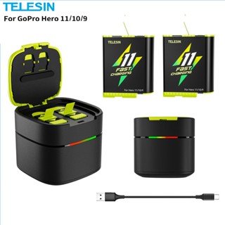 TELESIN กล่องชาร์จแบตเตอรี่ 2 ทาง 2A ชาร์จเร็ว สําหรับ Gopro Hero 11 10 9 1750 mAh Gopro 11 10 9