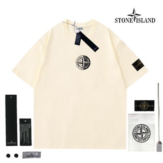 เสื้อยืดแขนสั้นลําลอง ผ้าฝ้ายแท้ ปักลาย Stone Island สไตล์ยุโรป และอเมริกา สําหรับผู้ชาย และผู้หญิง