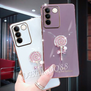 พร้อมส่ง เคสป้องกันโทรศัพท์มือถือ แบบนิ่ม ลายอมยิ้ม สีชมพู สีขาว สําหรับ VIVO V27 Pro 5G V27e 2023 V27