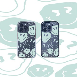 Casetify X เคสโทรศัพท์มือถืออะคริลิค TPU ใส แบบแข็ง ลายหน้ายิ้ม ขอบสีดํา สีขาว พร้อมกล่อง สําหรับ Apple IPhone 11 12 13 14 Pro Max