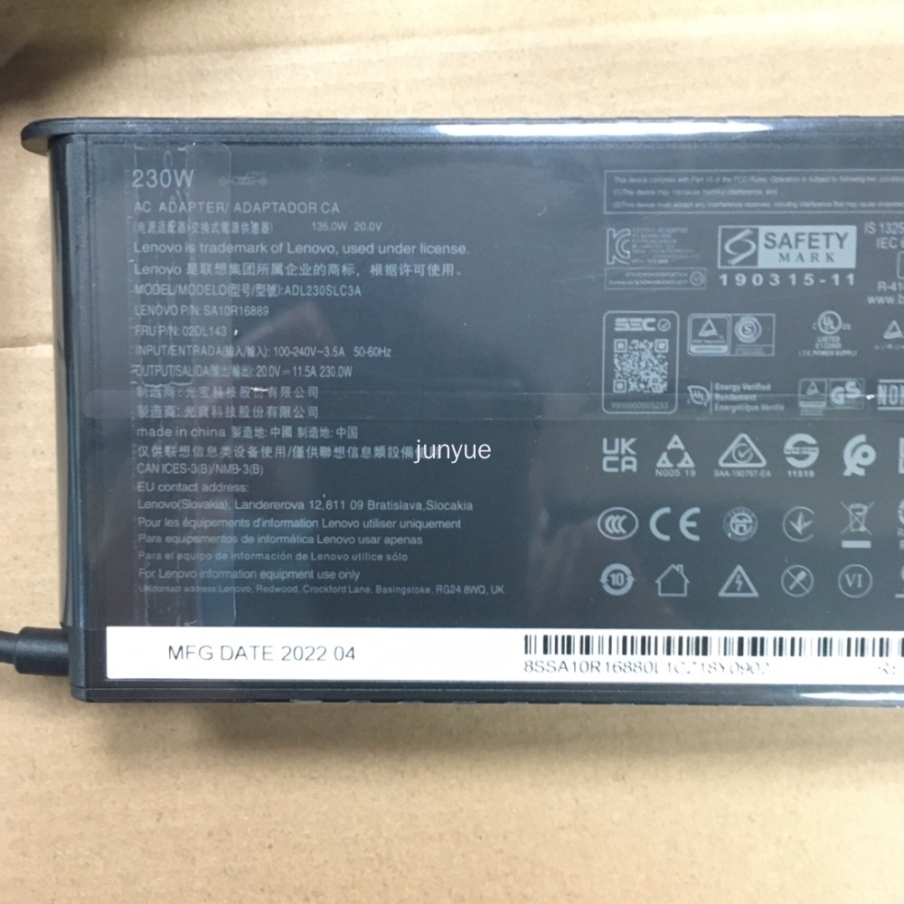 20V 11.5A 230W แล็ปท็อปอะแดปเตอร์จ่ายไฟสําหรับ Lenovo Legion 5 Y7000P Y9000K W540 P71 P72 P73 Charger Slim