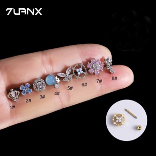 1 Piece Double Screw 20Gauge Helix Piercing Barbell Stainless Steel Earring Lobe Stud Flower Butterfly Shape