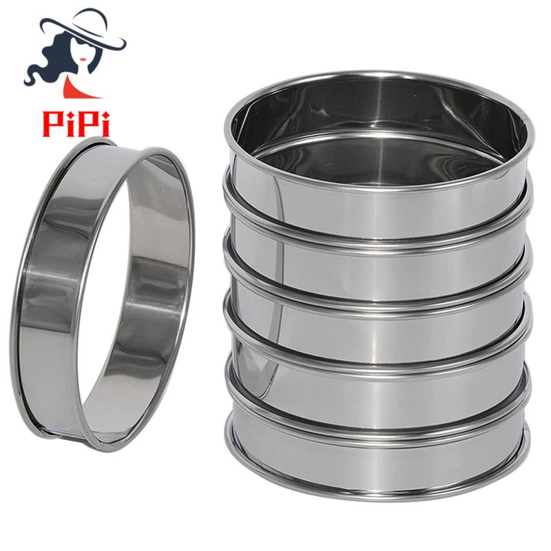 6 Pack 4 Inch Double Rolled English Muffin Rings, Stainless Steel Crumpet Rings, Tart Rings, Round