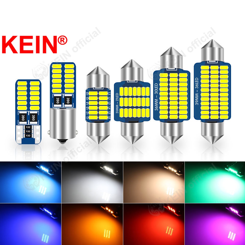 Kein 2PCS 8 สี T10 Led Festoon Led 31 มม.BA9S T4W 39 มม.36 มม.28 มม.194 168 C5W C10W C3W รถเพดานแผ่น