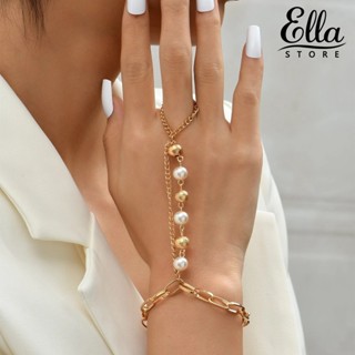 Ellastore123 สร้อยข้อมือ สเตนเลส ประดับมุกเทียม สําหรับผู้หญิง