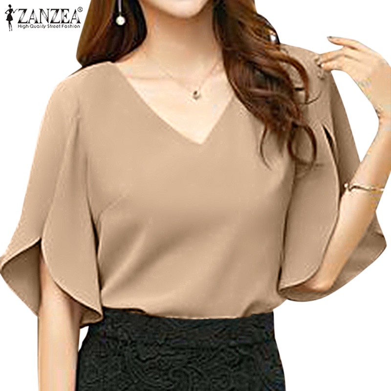 Zanzea เสื้อแขนสั้น คอวี แฟชั่นเกาหลี สําหรับผู้หญิง