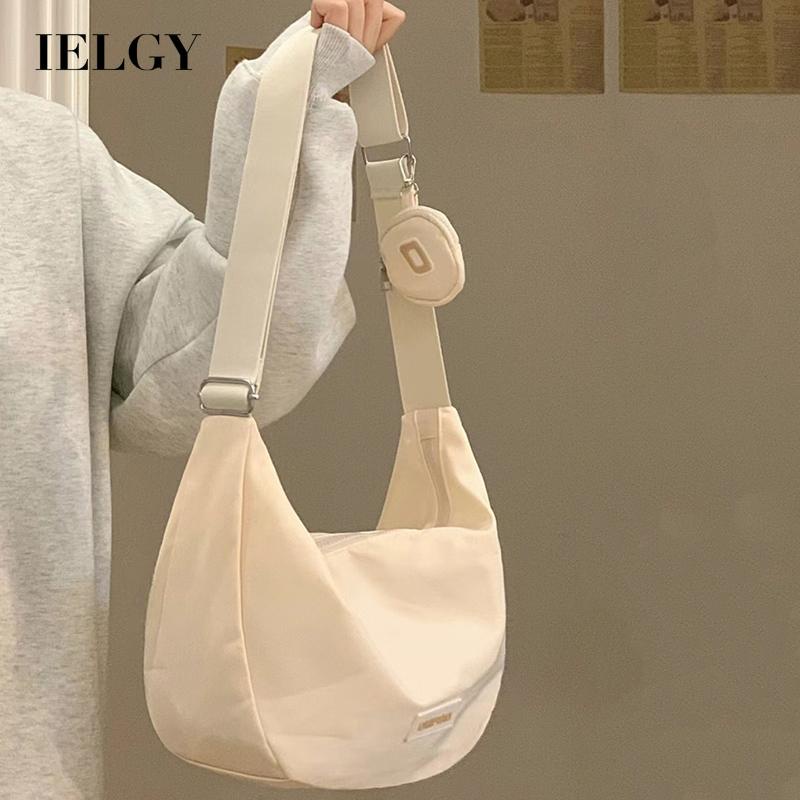 IELGY dumpling bag ญี่ปุ่นไนลอน messenger casual ความจุขนาดใหญ่กระเป๋าเกี๊ยวผ้าใบสําหรับผู้หญิง