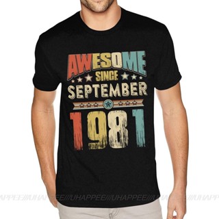 เสื้อยืดแขนสั้น คอกลม พิมพ์ลาย Awesome Since September 1981 สีฟ้า สําหรับผู้ชาย ไซซ์ 3XL_03