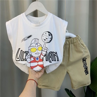 เสื้อยืดแขนกุด ผ้าฝ้าย 100% พิมพ์ลาย Ultraman แฟชั่นฤดูร้อน สําหรับเด็กผู้ชาย