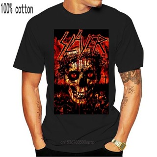 เสื้อยืดแขนสั้นเสื้อยืดคอกลม ผ้าฝ้าย 100% พิมพ์ลายตัวอักษร Slayer สีดํา แฟชั่นฤดูร้อน สําหรับผู้ชาย 2023S-5XL