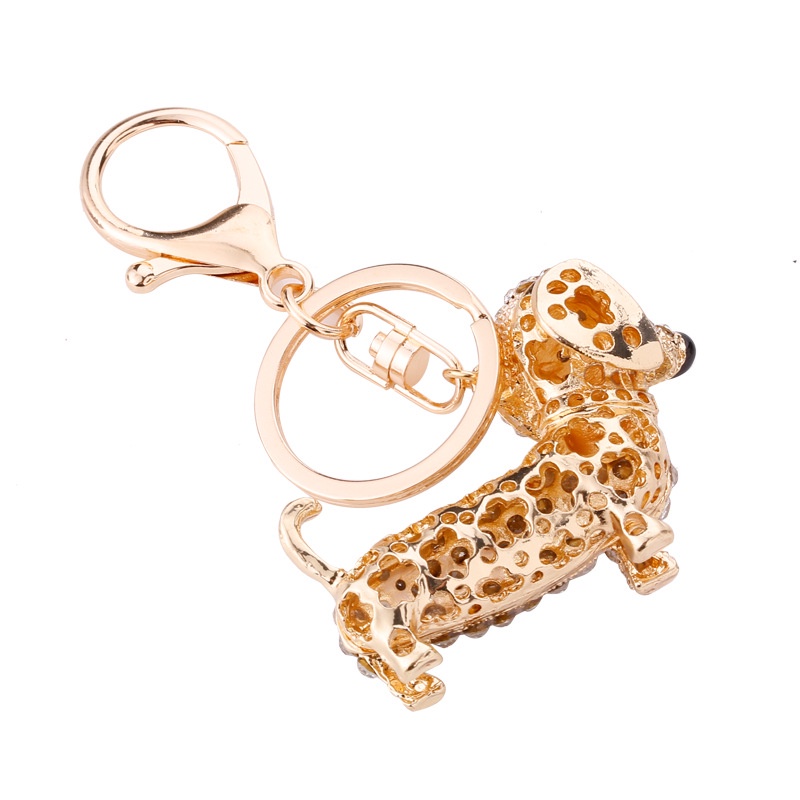 แหวน Rhinestone พร ้ อม Dachshund สุนัขรูปพวงกุญแจของขวัญเด ็ กผู ้ หญิง