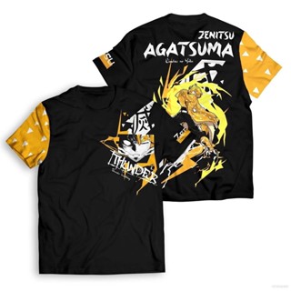 เสื้อยืดแขนสั้นลําลอง พิมพ์ลายอนิเมะ Demon Slayer Zenitsu Agatsuma พลัสไซซ์ แฟชั่นสําหรับผู้ชาย