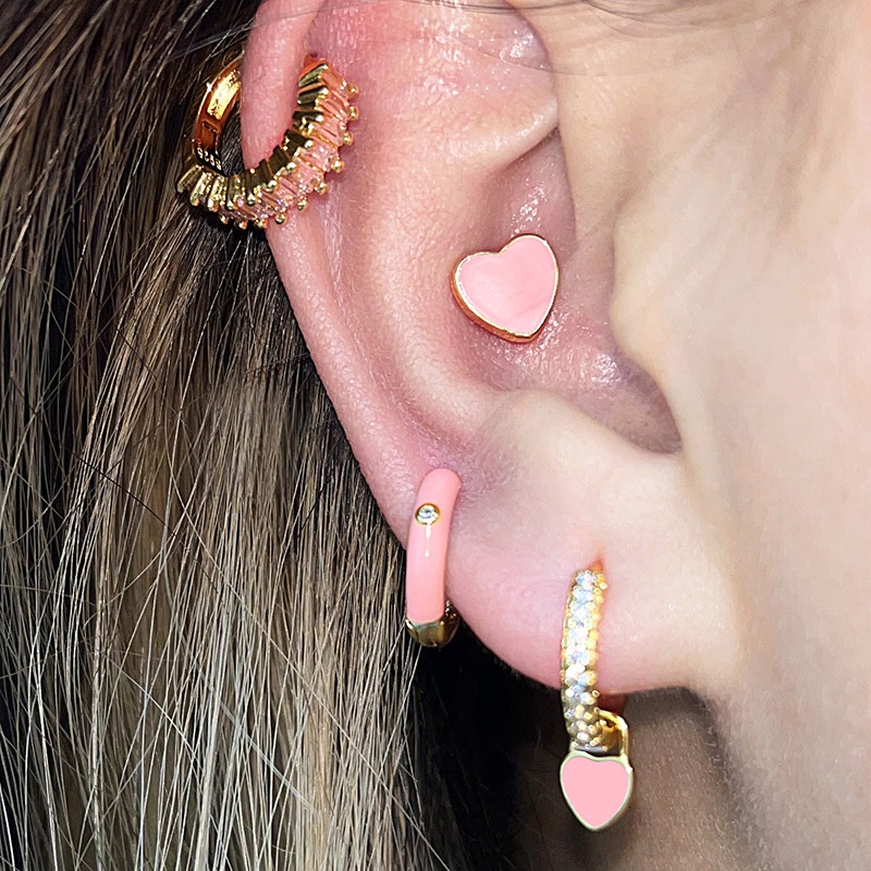 Xiya ชุดต่างหูเพทาย ทรงกลม สีชมพู สไตล์เรโทร