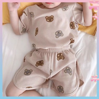 Summer childrens pajamas boys and girls breathing babys home clothes thin cotton cartoon short-sleeved air conditioning suit