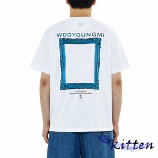 Wooyoungmi เสื้อยืดลําลอง ผ้าฝ้าย แขนสั้น คอกลม พิมพ์ลายตัวอักษร ทรงหลวม สําหรับผู้ชาย และผู้หญิง