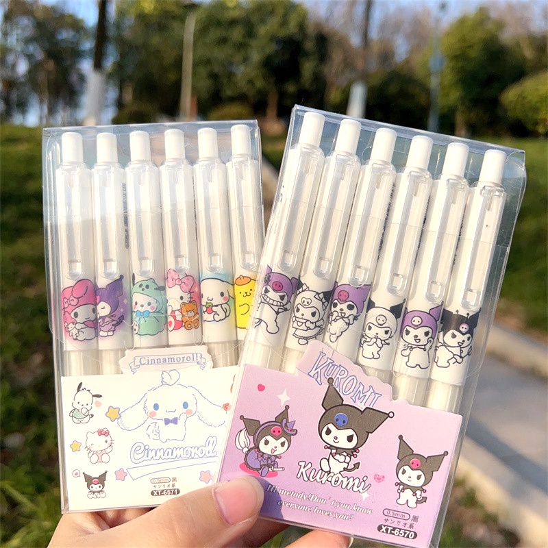 SANRIO ชุดปากกาเจล ลายการ์ตูนน่ารัก Kulomi ขนาด 0.5 มม. สีดํา สําหรับนักเรียน จํานวน 6 ชิ้น ต่อกล่อง