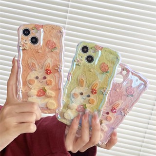 เคสโทรศัพท์มือถือ ซิลิโคนนิ่ม ลายภาพวาดสีน้ํามัน รูปกระต่าย สตรอเบอร์รี่น่ารัก หรูหรา สําหรับ IPhone 14 Plus 11 13 12 Pro Max