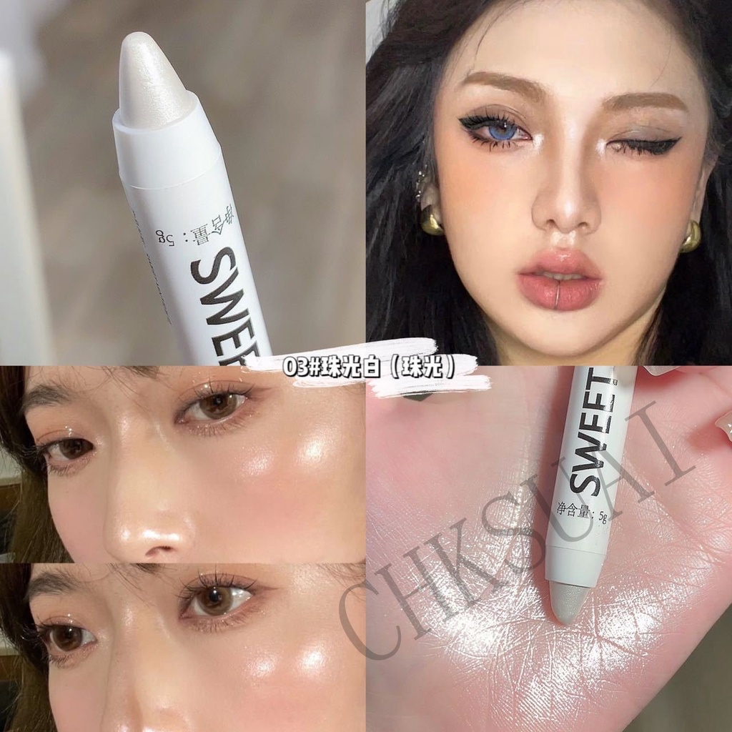 ดินสอเขียนขอบตา อายไลเนอร์ เนื้อลิขวิด กลิตเตอร์ กันน้ํา สีขาวมุก