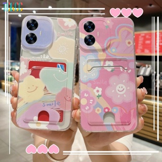 เคสโทรศัพท์มือถือแบบนิ่ม Tpu ใส กันกระแทก ลายดอกไม้หน้ายิ้มน่ารัก พร้อมช่องใส่บัตร สําหรับ Realme C55 C30 C30s C33 C35 C25 C20 C21 C12 C15 C21Y C25Y C20A