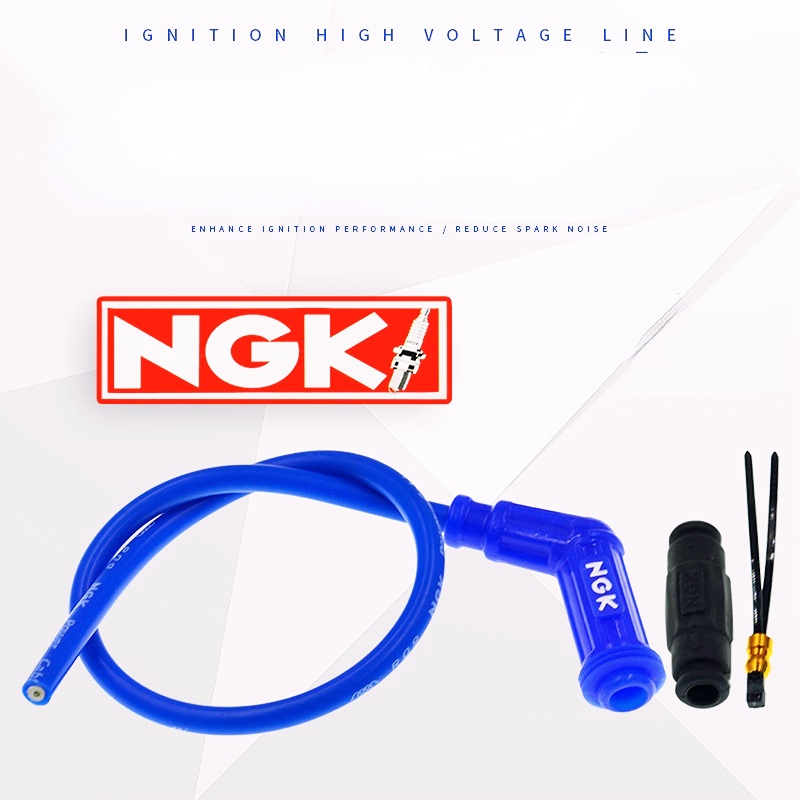 NGK ปลั๊กหัวเทียน  พร้อมสายแต่ง  FOR honda WAVE, MIO, CLICK และ อื่นๆ ( 120 °สีน้ำเงิน )